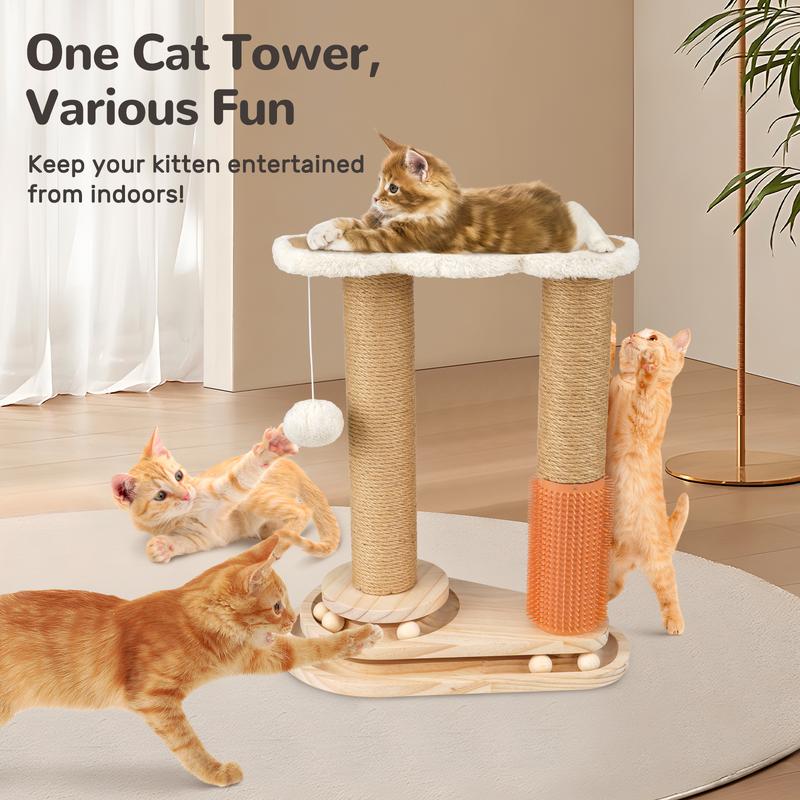 Pawaboo Cat Scratching Post, Cat Self Groomer for Indoor Cats, Cloud Soft Perch for Rest, 17.5" Tall Natural Sisal Scratcher Cat Grooming Interactive Ball Track Toys for Small Cats Kittens