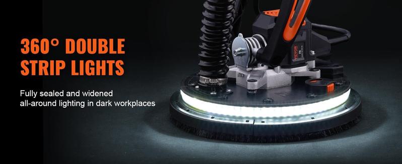 VEVOR Drywall Sander (Dust Bag not Included, Compatilble /w Vacuum Cleaner), 800W Brushless Motor Electric Sander, Variable Speed 1000-2300 RPM Wall Sander, Foldable Ceiling Sander with Double-Deck