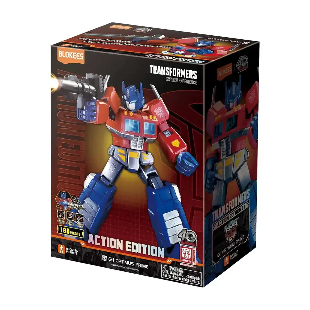 Blokees Transformers Optimus Prime Action Edition 01 Model Kit, 188-Piece Collectible Figurine with Jet Pack, Articulated Hands, Jointed Articulating Figurines, Poseable Design, Full Accessory Loadout, Articulated Figures for Toys & Hobbies, Collectible F