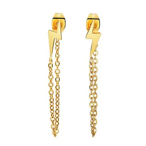 Stately Steel Stainless Steel Lightning Bolt Chain Stud Earrings