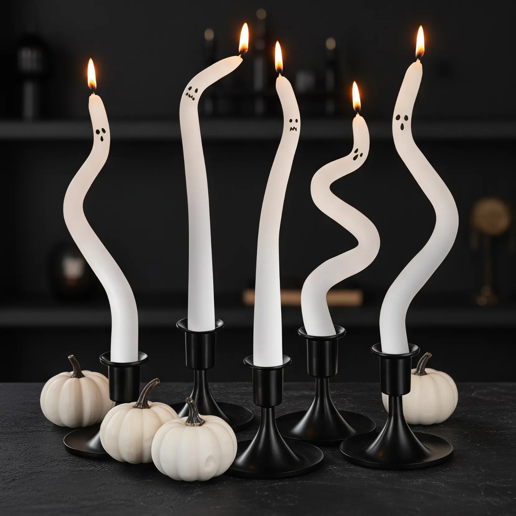 Spooky Cute Ghost Twisted Taper Candles Set (5-Pack) - Halloween Home Decor, Indoor Table Centerpieces, Mantel Accents for Party Rooms