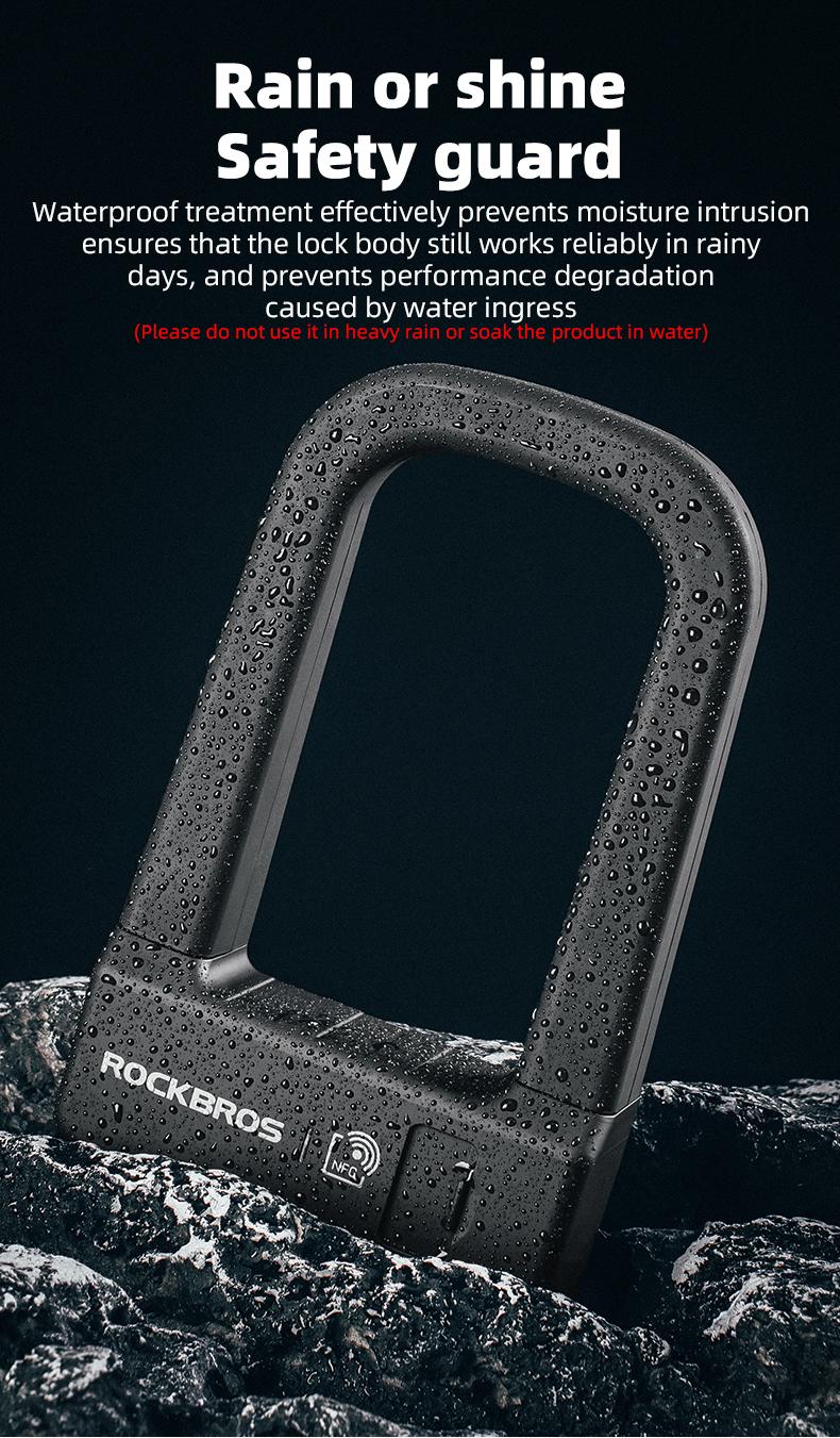 ROCKBROS Smart U Lock NFC Unlocking MTB Road Bike Lock  Anti-theft Lock Waterproof Rechargeable Safety Bike Lock