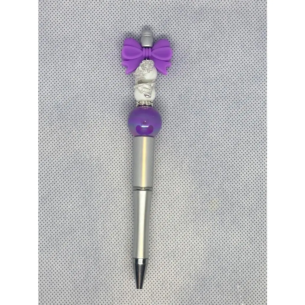 Purple bow Gray pen