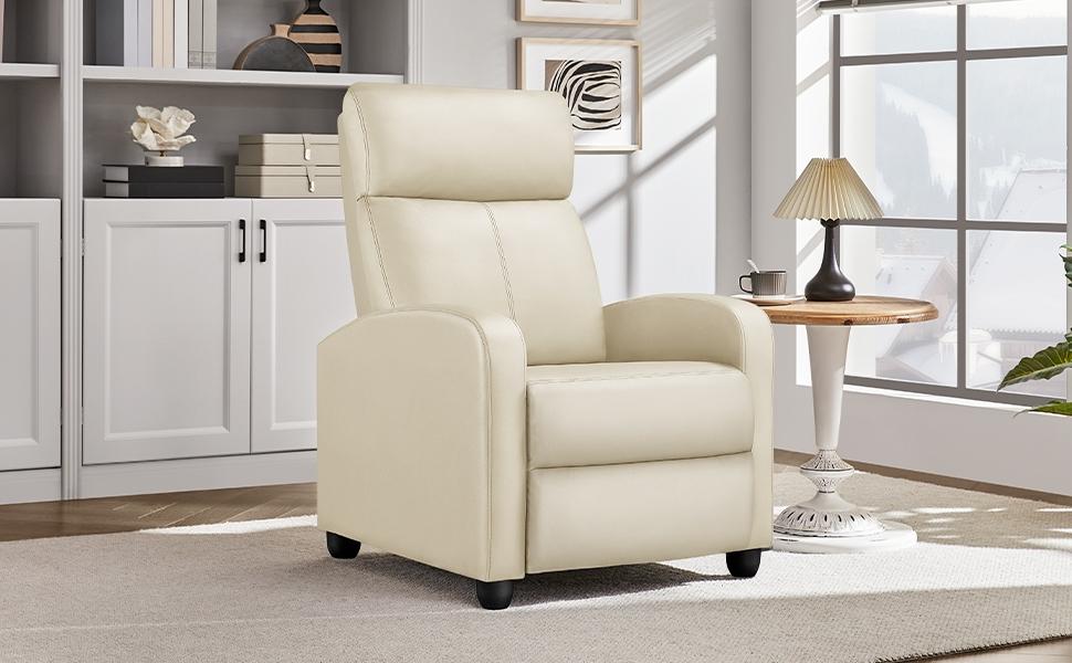 Yaheetech Recliner Chair Adjustable Recliner Sofa with Lumbar Support Modern Upholstered Reclining Chair for Living Room Bedroom Home Theater, PU Leather/Fabric