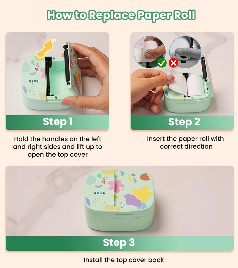 [Springglowup] XenGro Mini Printer Bluetooth included 3 Roll label Thermal Pocket Printer,Inkless Small printer B&W Printing Only for Photos, Study Notes, Lists,Memos, Journals Printing Machine Sticky Label, Birthday Gifts for Kids Green