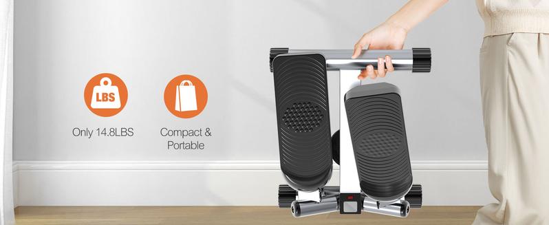 Mini Stepper with Resistance Bands, Adjustable Stride & Intensity Portable Stepper Machine, 265LBS Capacity Quiet Full Body Workout for Home, Includes LED Monitor