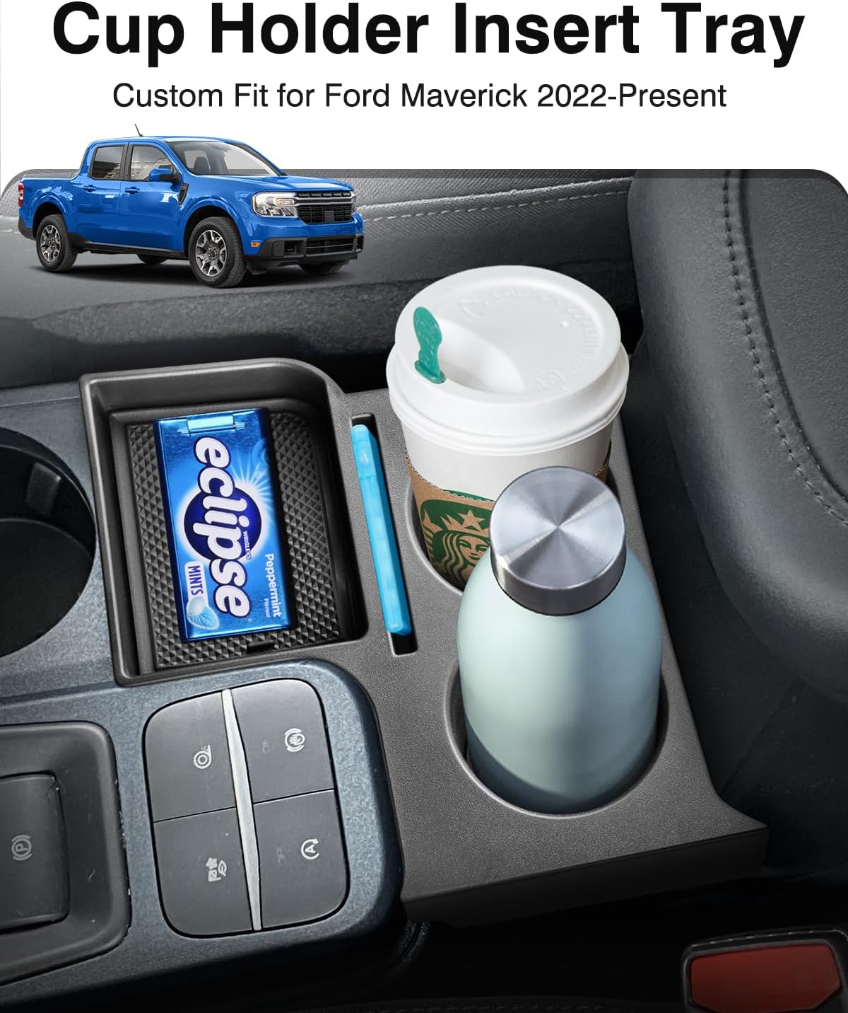 Canvcle Maverick Cup Holder Insert Center Console Organizer for 2022 2023 2024 2025 Ford Maverick Accessories, Car Front Seat Armrest Storage Box for Maverick Multi-Functional Drink Cup Holder Tray Canvcle Maverick Cup Holder Insert Center Console Organizer for 2022 2023 2024 2025 Ford Maverick Accessories, Car Front Seat Armrest Storage Box for Maverick Multi-Functional Drink Cup Holder Tray