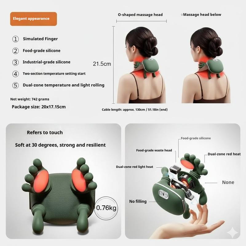 Neck Massager Electric Acupressure Neck & Back Massager Multi-Functional Five-Finger Shoulder & Neck Massager Wireless Portable USB Charging Deep Tissue Massage for Neck, Shoulders, Back, Arms, and Legs Valentine's Day Gift