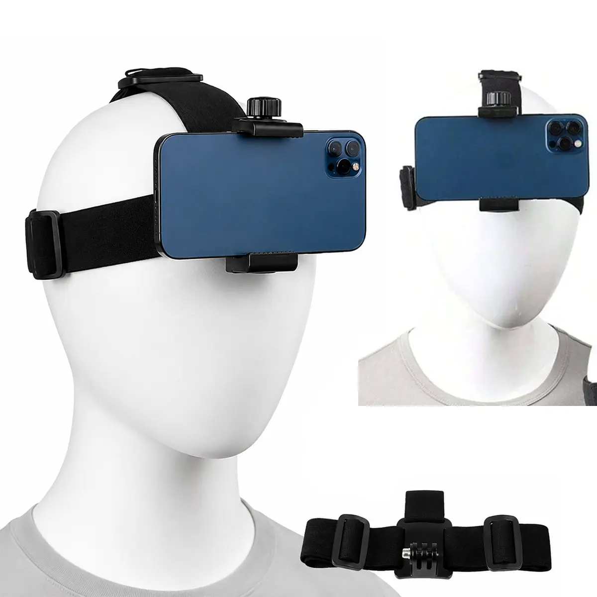 Head Mount Phone Holder, Adjustable 360° Hands Free Smartphone Holder for Phone & Android, Lightweight Head Strap for Travel, Cooking, Crafting & Outdoor Activities