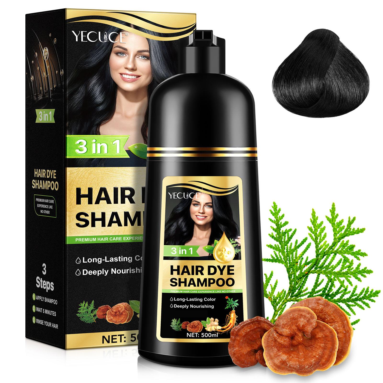 Yecuce Herbal Ingredients Hair Color Shampoo for Gray Hair Coverage - Black Hair Dye Shampoo 3 in 1 for Women Men 500ml Cleanser Conditioner Cleansing Yecuce Herbal Ingredients Hair Color Shampoo for Gray Hair Coverage - Black Hair Dye Shampoo 3 in 1 for Women Men 500ml Cleanser Conditioner Cleansing