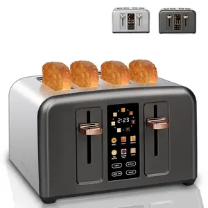 Toaster 4 Slice, Stainless Toaster & Touch Control, LCD Display, 6 Bread Type, 7 Shade Settings, 1.5'' Wide Slots, Cancel/Defrost/Reheat, Removable Crumb Tray, 1800W, Dark Metallic