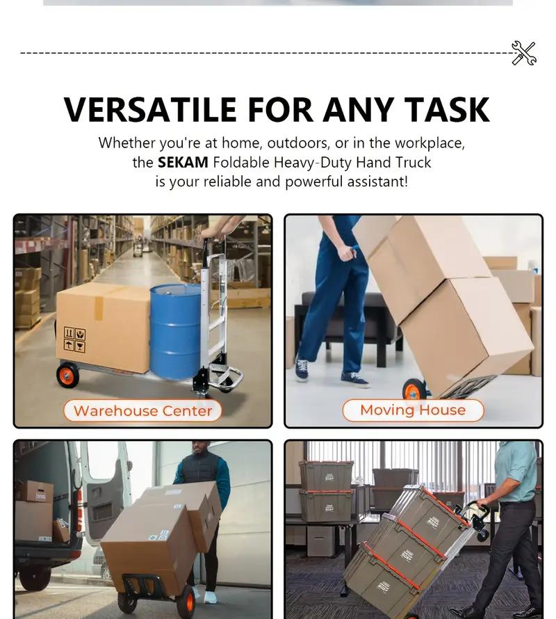 SEKAM Aluminum Folding Hand Truck, TikTokShopBlackFriday, 2 in 1 Design Max 800 lbs Capacity, Heavy Duty Industrial Collapsible cart, Dolly Cart with Rubber Wheels for Transport and Moving in Warehouse, Supermarket, Garden