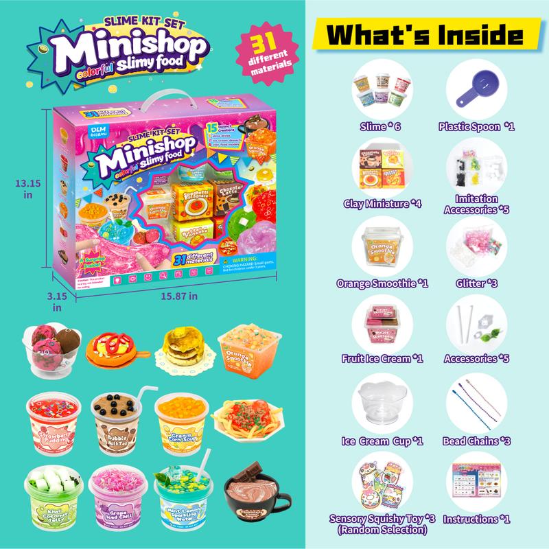 Dilemu DIY Mini Convenience Store Squishy Slime Food Play Set with Storage Trays Drawer Boxes Flat Pouches Stress Relief Sensory Toy Gift for Kids Girls Ages 6+