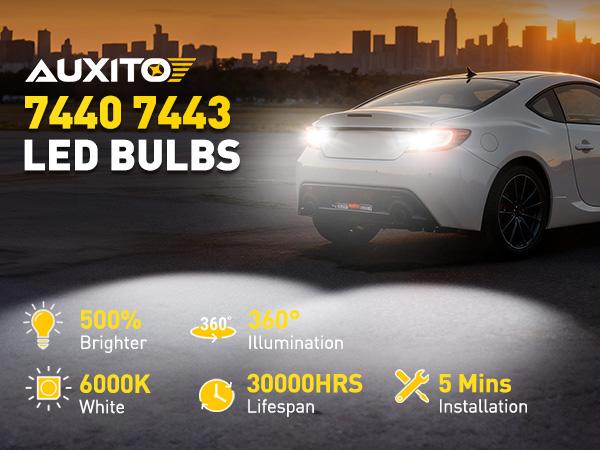 AUXITO Upgraded 7440/7443 3156/3157 1157 1156 LED Bulbs for Reverse Lights Brake Tail Light Bulbs, CANBUS Ready, 3800LM 500% Brighter White/Red/Yellow/Flashing Strobe Red included, for Backup Tail Brake DRL Turn Signal Parking Lights,Pack of 2