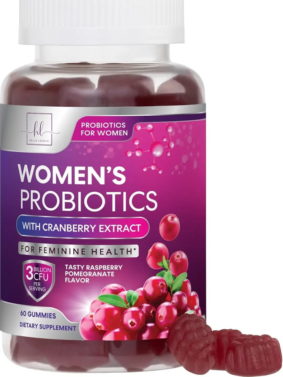 Probiotics for Women Gummies with Cranberry - 6 Premium Strains for PH Balance, Digestive Health, Vaginal & Immune Support, 3 Billion CFU, Women's Probiotic Gummy for Feminine Health - 60 & 120 Gummies Count Healthcare Fitness