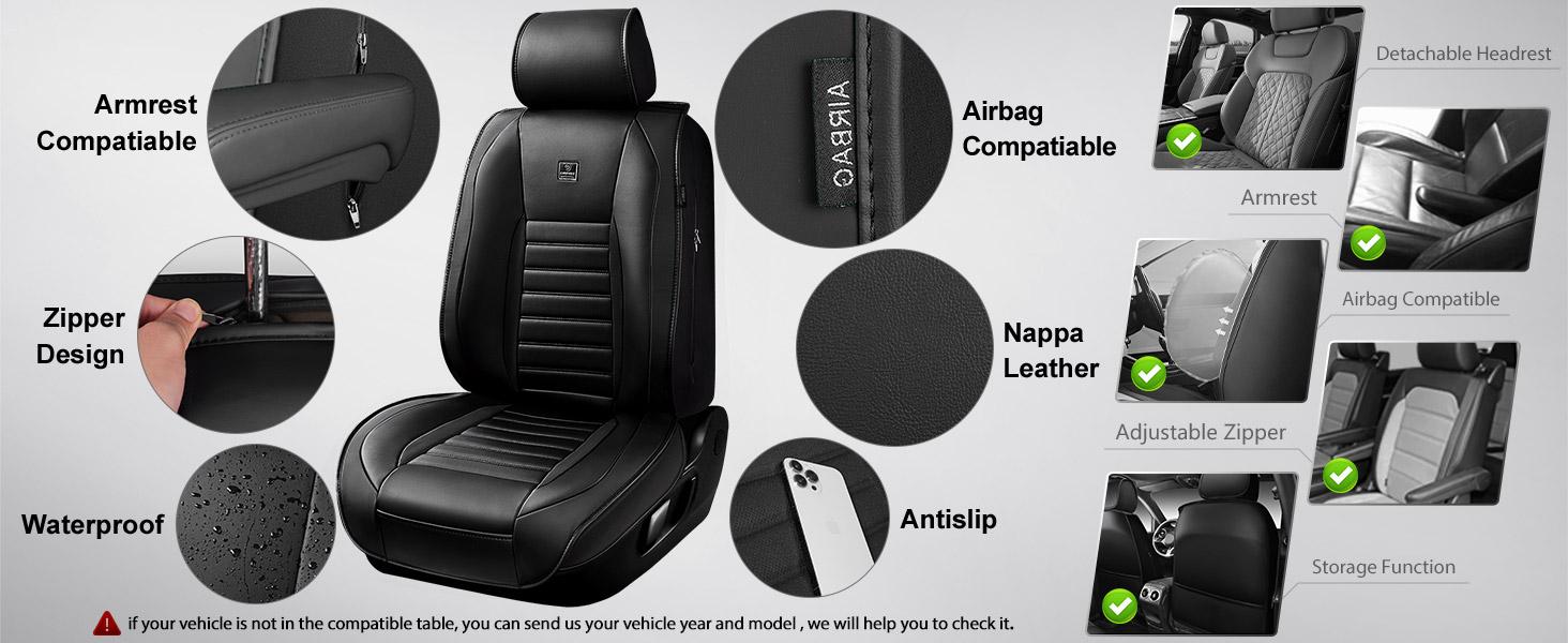 CAR PASS Nappa Leather Seat Covers Protection for Front Seats Universal Waterproof & Anti-Slip Design Airbag Compatible for Sedan, SUV, Pickup Truck  Black 1 Count