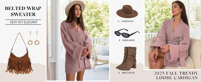 utcoco Womens Oversized Knit Cardigan Belted Wrap Sweater Long Sleeve Loose Fit Open Front Coat for Fall & Winter