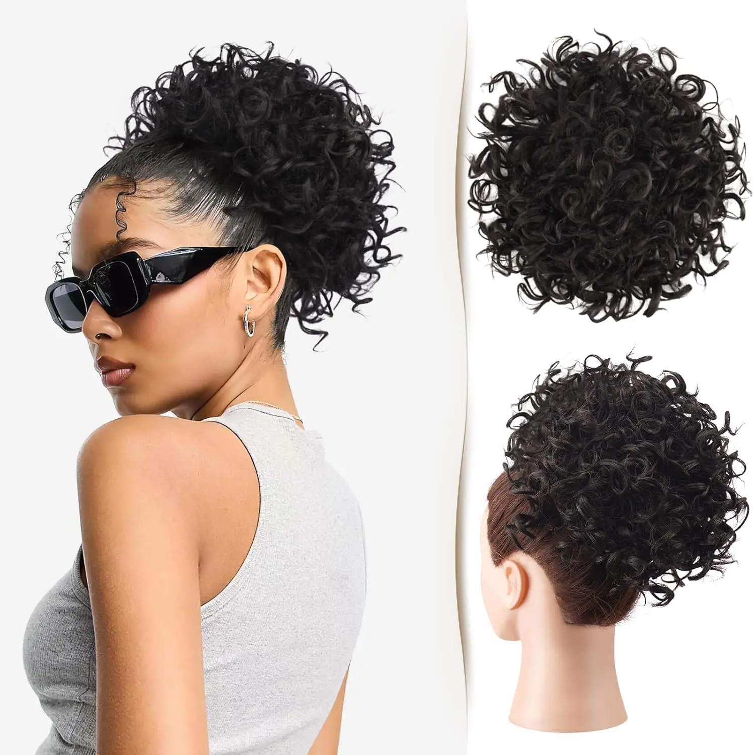 Summervibes Hair Buns Hair Piece with Comb Fake Hair Scrunchie Short Drawstring Ponytail Extension Synthetic Hair Extensions Pony Tails Wigs Hairpieces for Women frontal  ponytail