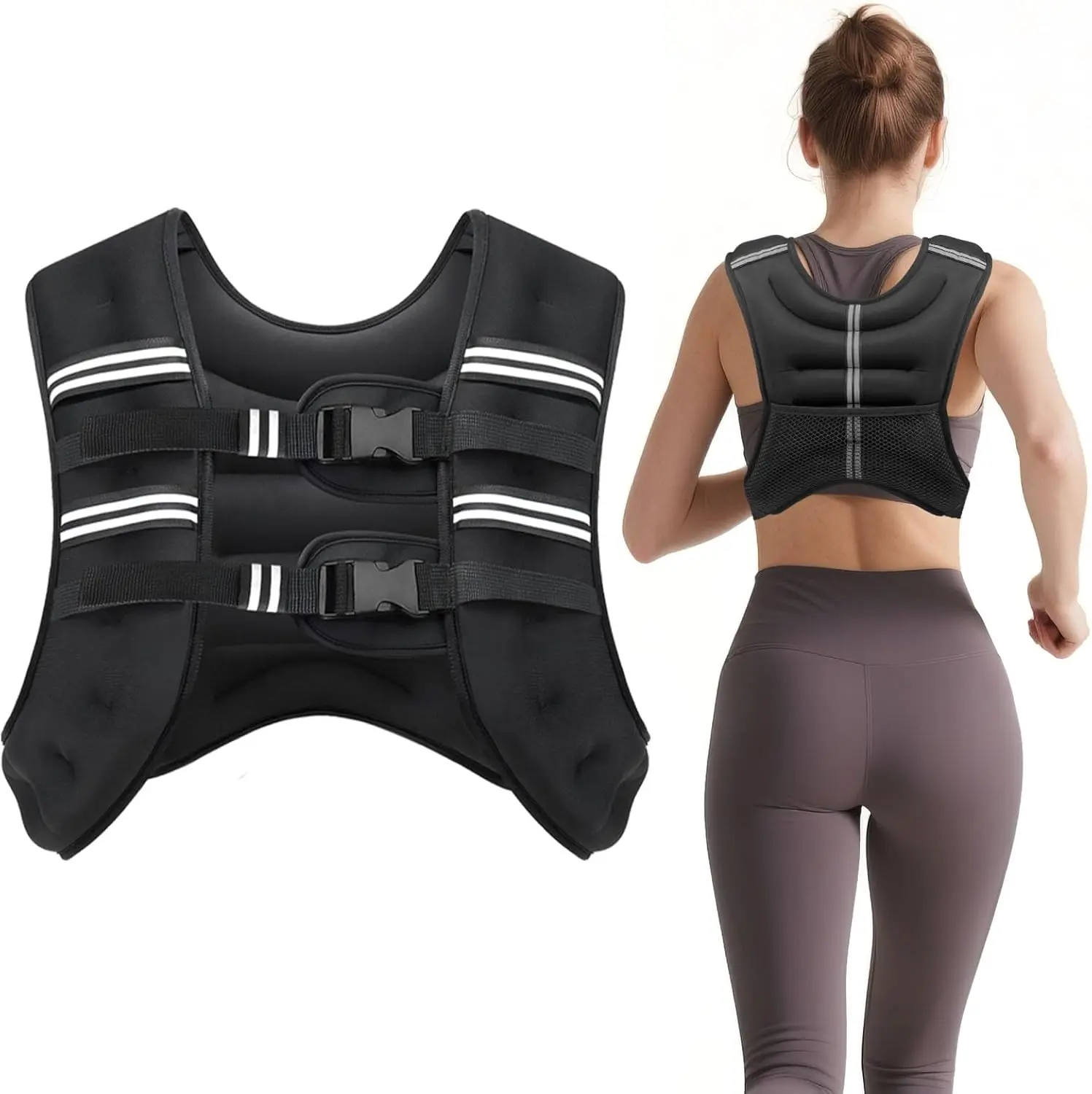 Unisex Weighted Vest (6lb-30lb) - Strength Training Accessory, Bust Size Adjustable, Reflective Stripe, Even Weight Distribution, Pocket for Gear, for Walking, Running, Agility Training, Agility Training Weight Vests