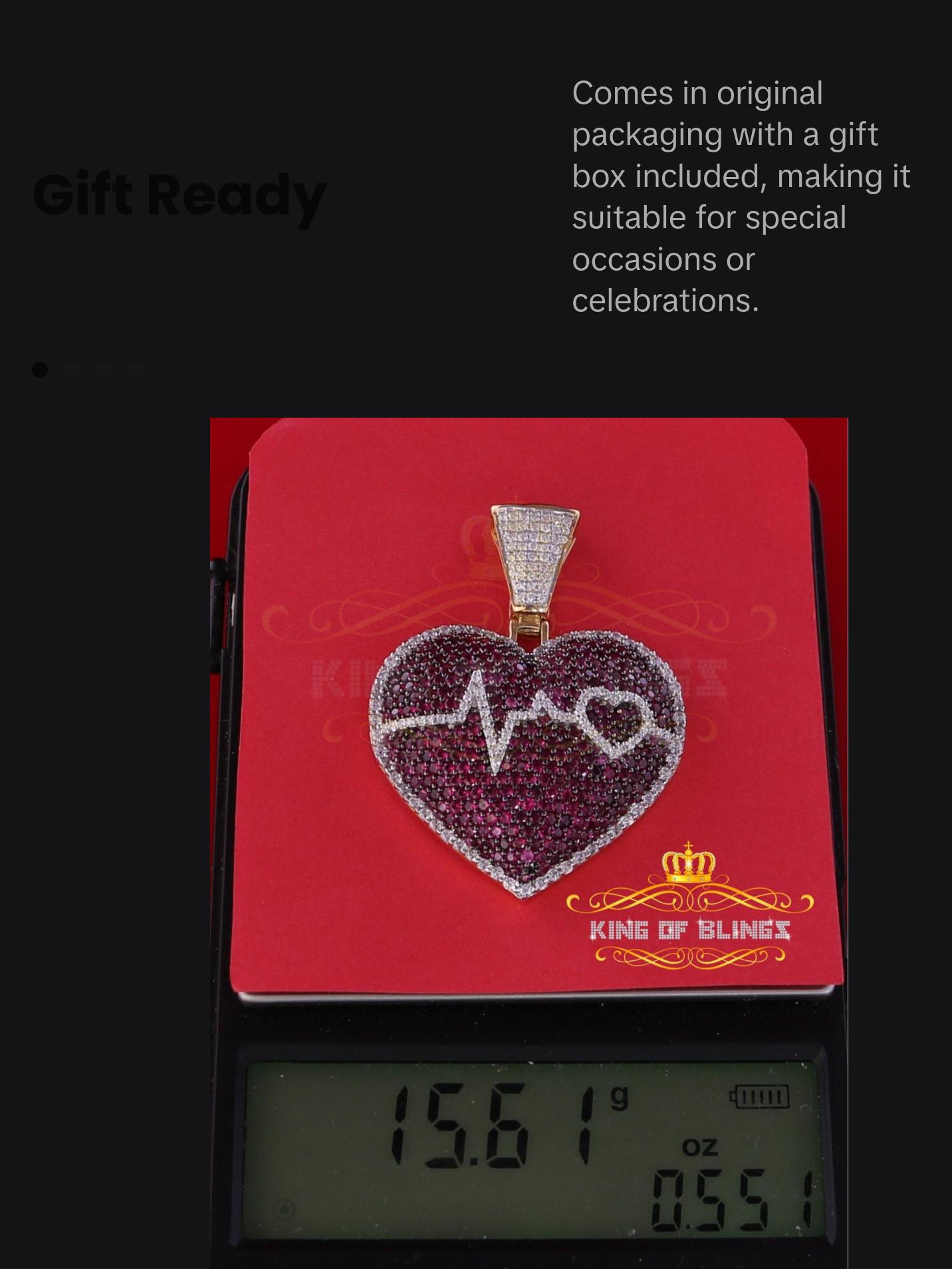 King Of Bling's Black Stone 925 Yellow Sterling Silver HEART BEAT Pendant with11.74ct Cubic Zirconia