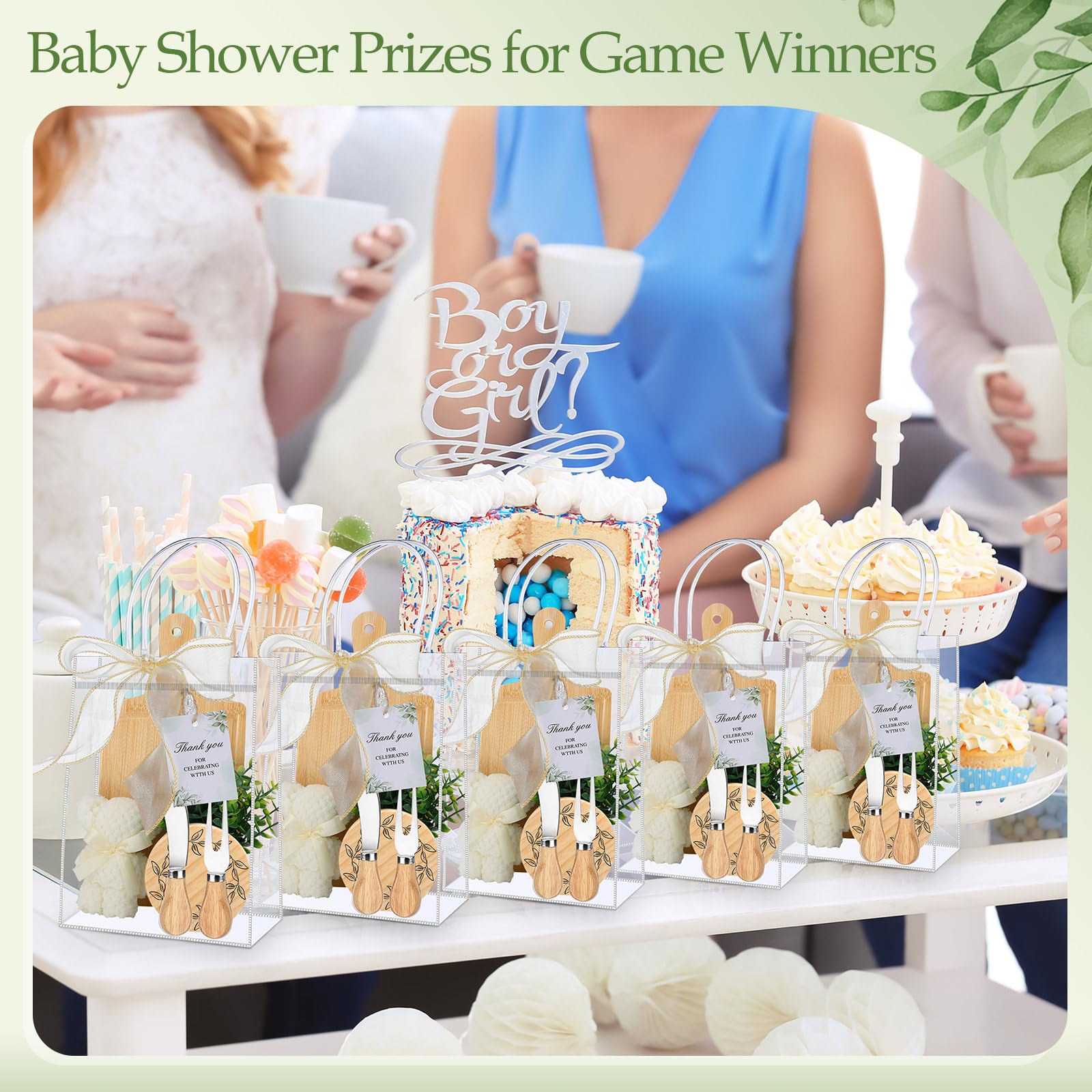 6 Pcs Valentine Mini Cheese Board Baby Shower Prizes Set Cutting Board with Bamboo Spoon Plaid Towel Artificial Eucalyptus Stems Tag Bag Thank You Gift Box for Couple Teacher Guest,Wedding Party Bridal Shower Favors Supplied,Anniversary Birthday Gift