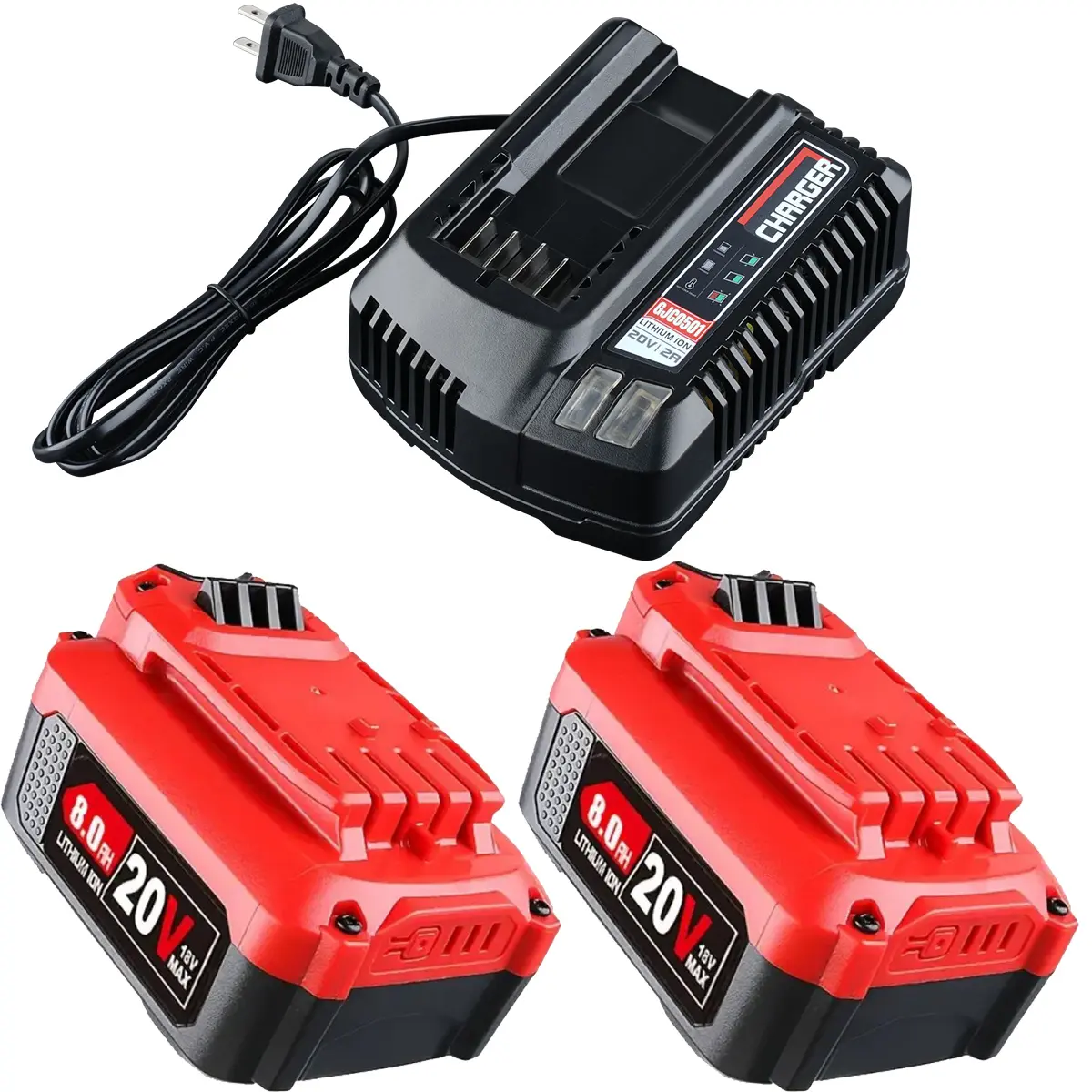 2/1Pack 20V V20 Lithium Battery & Charger Set, 8.0Ah High Capacity Long Lasting Replacement for Craftsman V20 Series CMCB202 CMCB204  CMCB206