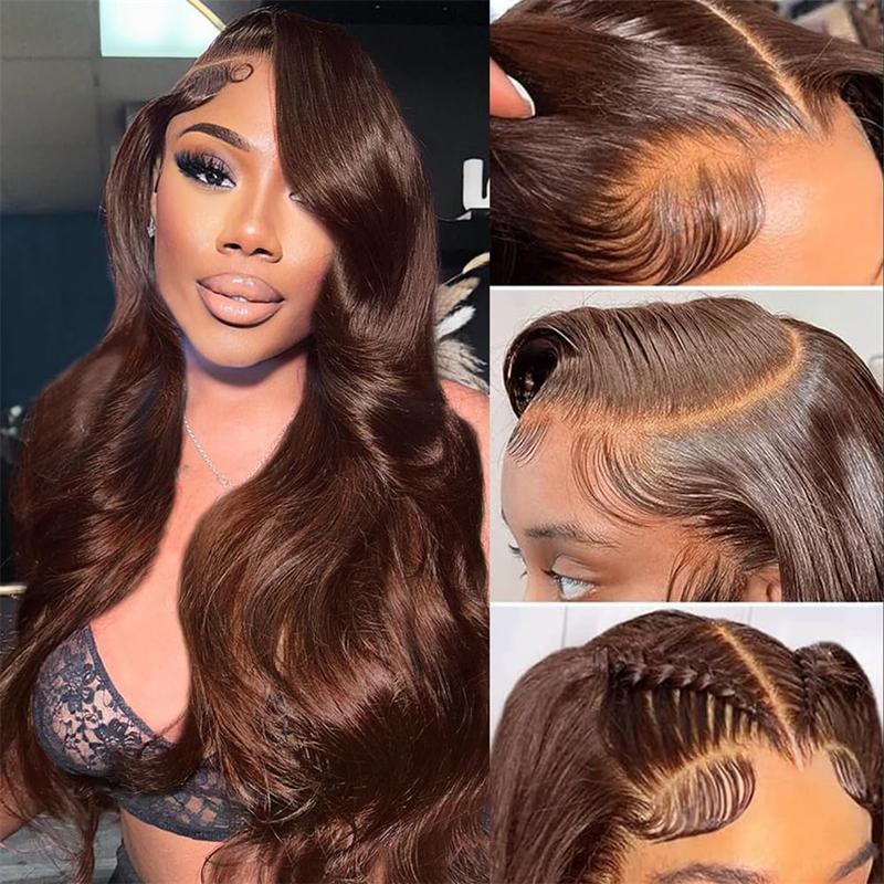 Chocolate Brown Body Wave Lace Front Human Hair Wig Transparent 13x6 HD Lace Frontal Wigs 30 36Inch 13x4 Preplucked Colored Human Hair Wigs For Women 180% Density