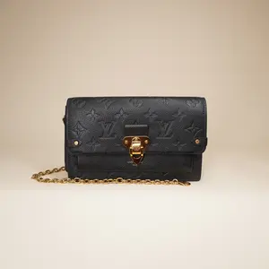 Pre-owned Louis Vuitton Leather Small Leather Goods LV Empreinte Vavin Chain Wallet Black
