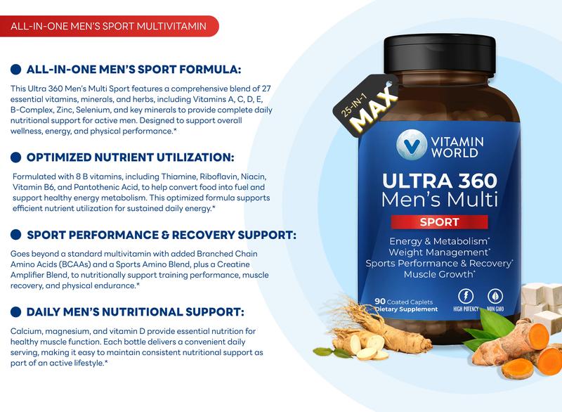 Vitamin world ULTRA 360 Men's Multivitamin Sport Healthcare Supplement,Fitness,Muscle