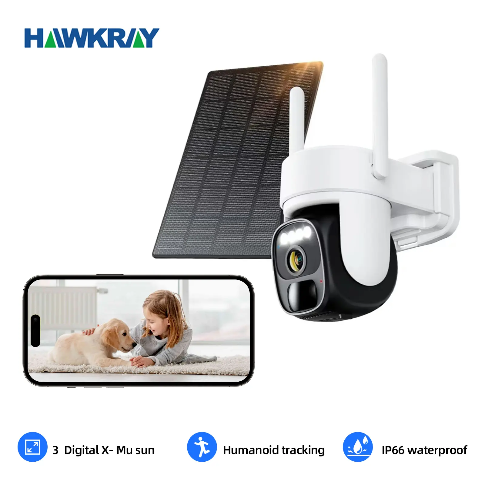 Hawkray Solar Outdoor Wireless Security Camera - 2K 1440p 360° Panoramic PTZ, 2.4G WiFi, AI Motion Detection, Color Night Vision, 2-Way Audio, Cloud Storage, App Connectivity, Waterproof, Easy Installation, Wall Mount (Security Cameras & Systems)