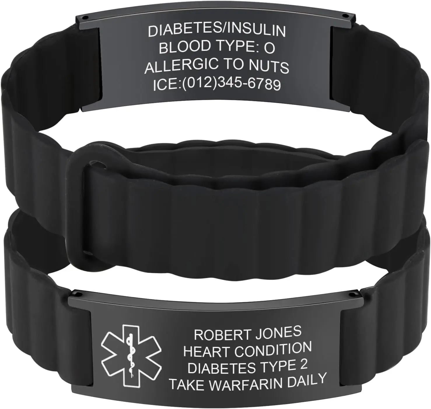 Unisex Comfortable Medical ID Bracelet - Custom Engraved Text Silicone Strap, Adjustable Size Waterproof Wristband with Custom Tag for Sports, Diabetic Needs