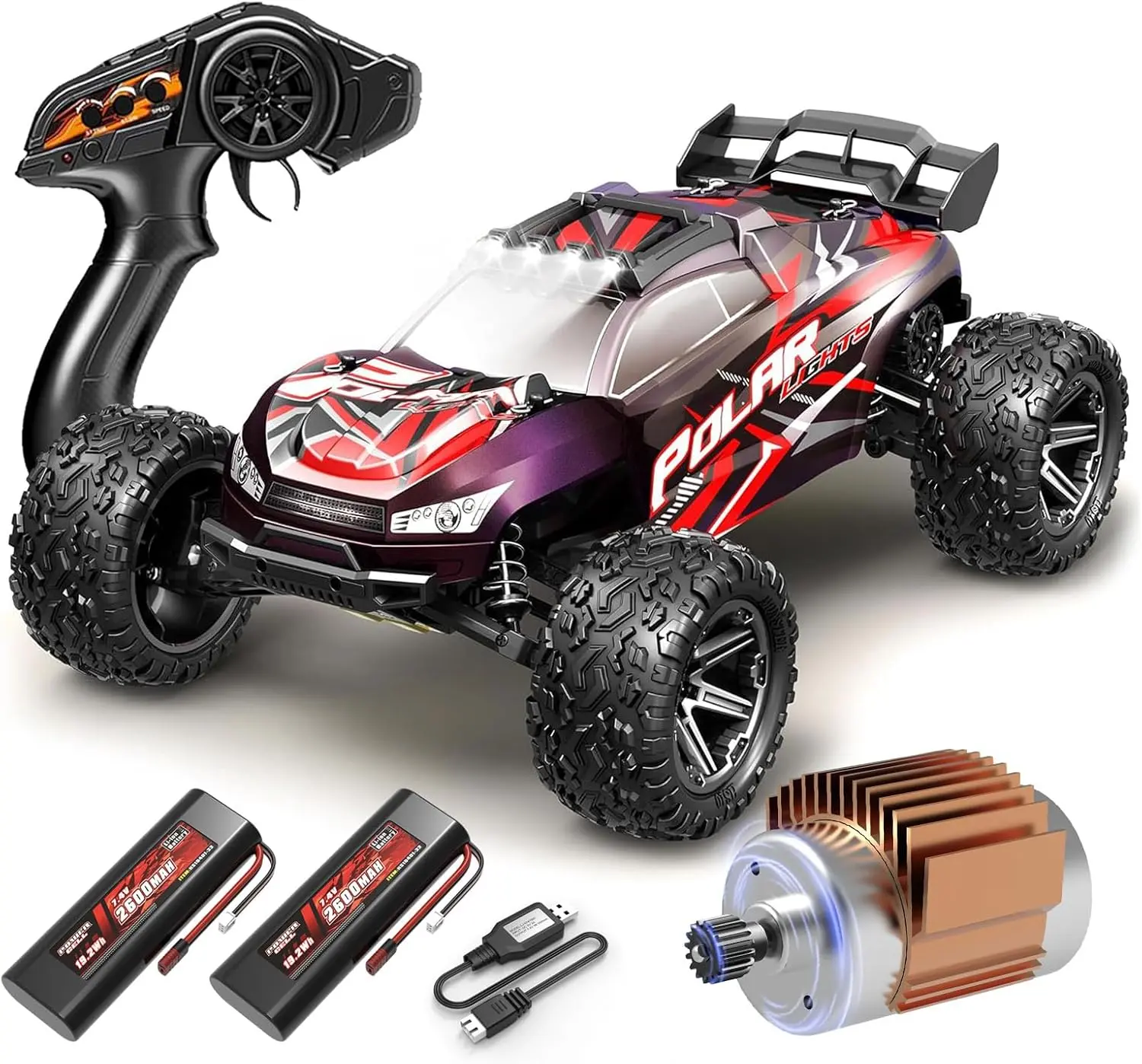 1/8 High Speed RC Car Toys, 1:8 Scale All Terrain Fast RC Cars for Kids, 45KM/H Electric Off-Road Remote Control Monster Truck, 2.4Ghz High Speed Car, Waterproof RC Truck with 2 Batteries for Boys, RC Gifts Ideal