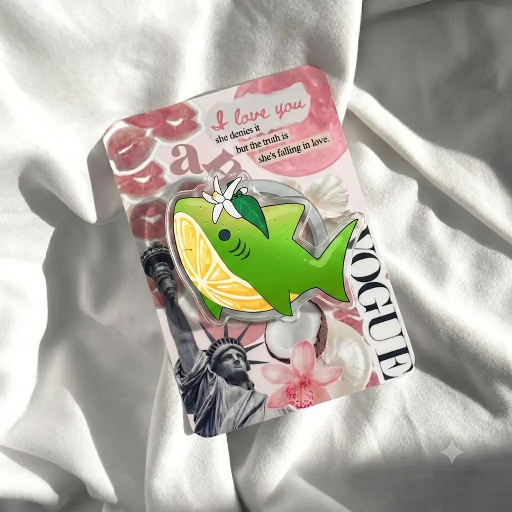 Cute Green Shark Phone Grip, Lime Slice Citrus Acrylic Phone Holder, Tropical Ocean Phone Accessory, Funny Summer Gift, Unique Shark Lover Gift for Women