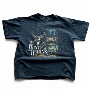 Vintage 1992 The Hunt Begins T-Shirt Hunting Tee - Unisex Menswear & Womenswear - Streetwear Tops - Casual Cotton Crewneck Shortsleeve Tshirt