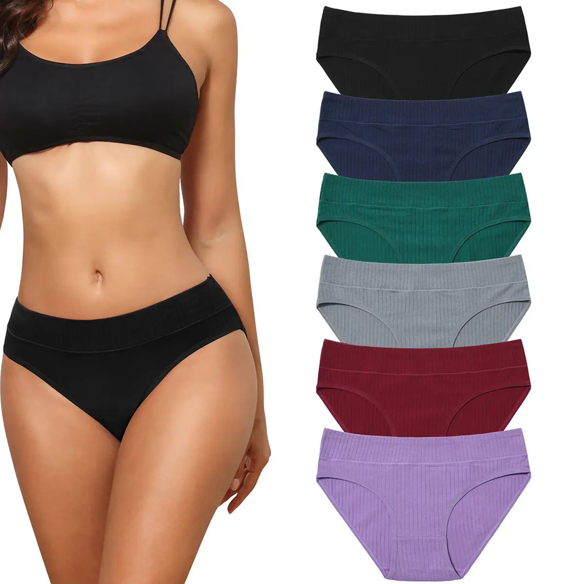 LEVAO Women’s Soft & Breathable Cotton Underwear, Mid Rise Hipster Briefs, 6 Pack Everyday Cotton Panties