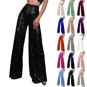 Women's Fashion Solid Color High Waist Sequin Side Zipper Draped Wide Leg Pants Pants for Women Women’s Pants Women’s Pants