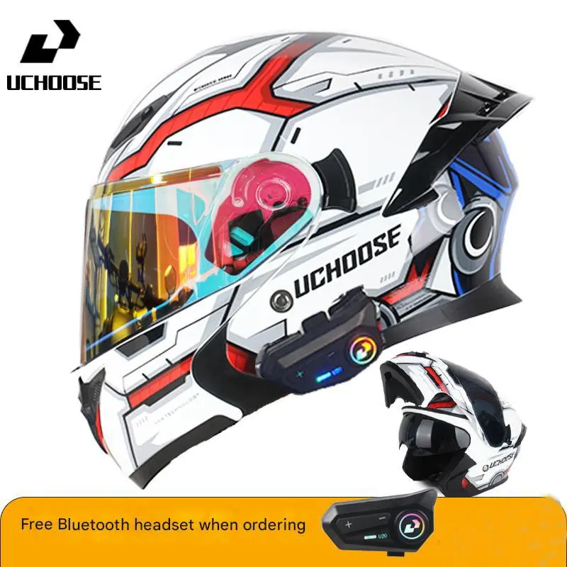 DOT Approved Modular Motorcycle Helmet, Dual Lens Flip Up Full Face Helmet, Breathable Impact Resistant, Multiple Colors, Free Bluetooth Headphone, Street Bike Scooter Helmet for Adult Rider Commuter Travel