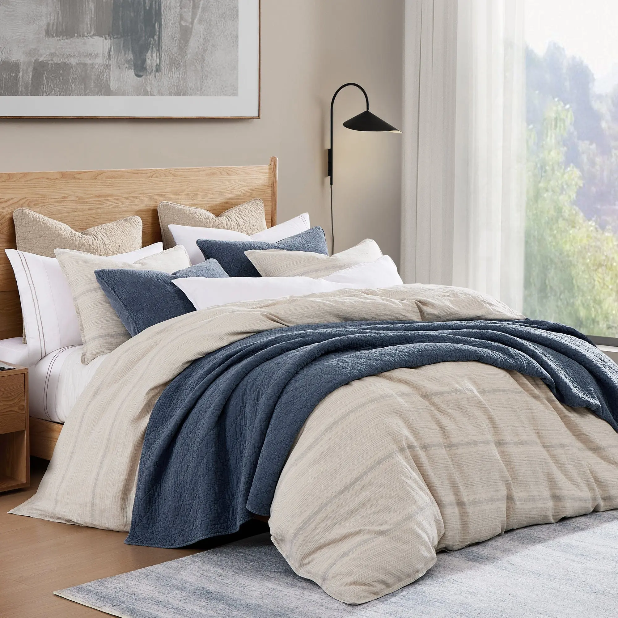 100% European Flax Linen Variegated Stripe Duvet Cover Set, Natural