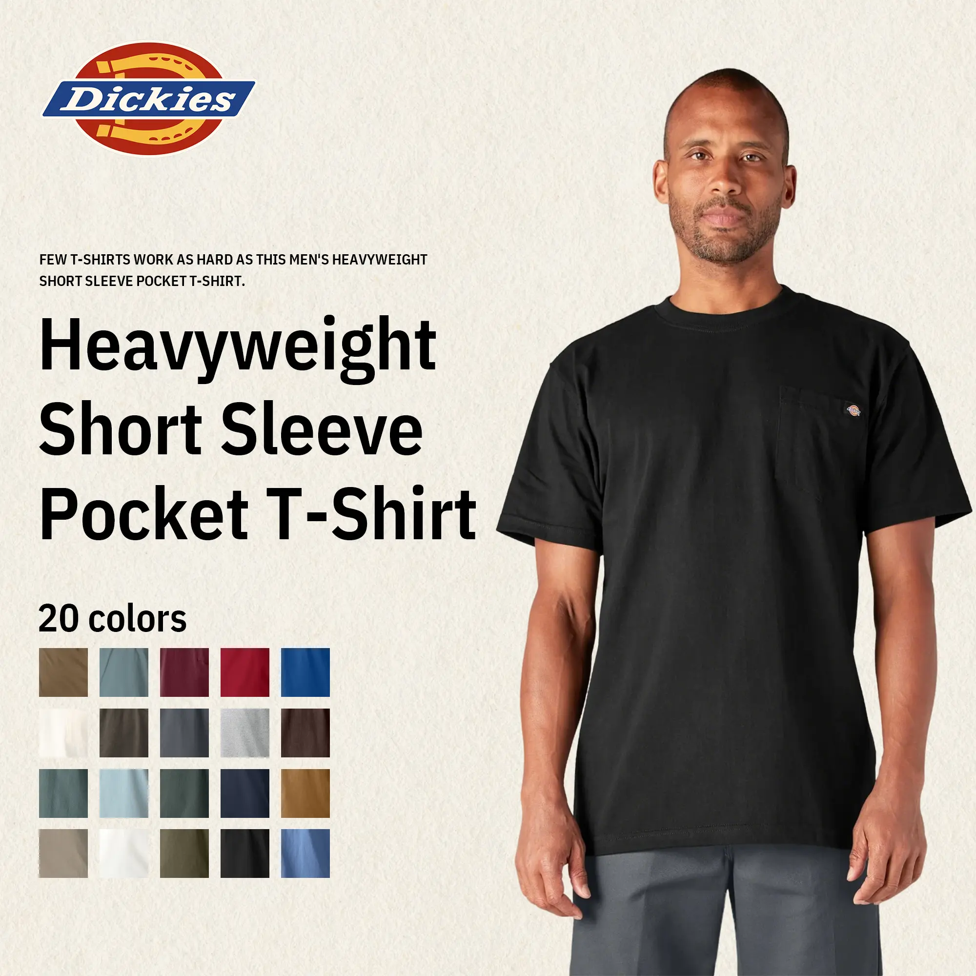 Dickies Men's Heavyweight Short Sleeve Pocket T-Shirt, 100% Cotton, Relaxed Fit, Functional Chest Pocket, Classic Workwear Casual Style