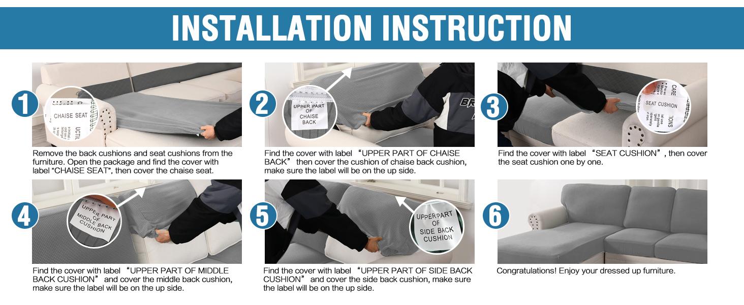 H.VERSAILTEX Sectional Couch Covers 6 or 8 Pieces Stretch Sofa Covers for Sectional Sofa Set Separate L Shaped Couch Cover for Both Left/Right Couch