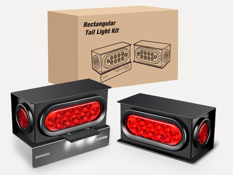 Nilight 2PCS Steel Trailer Light Boxes Housing Kit w/6Inch Oval Red LED Tail Lights 2 Inch Round Side Marker w/Grommet Plugs Wire connectors