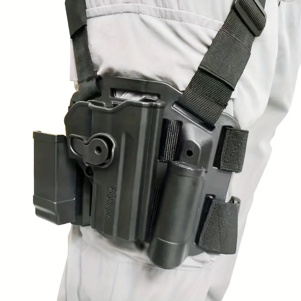 Tactical Drop-Leg Holster with Paddle Attachment, Classic Nylon Thigh Rig for Hunting, Includes Magazine & Flashlight Pouch, Fits Glock 17 19 22 23 31 32 & Its Magazines, No