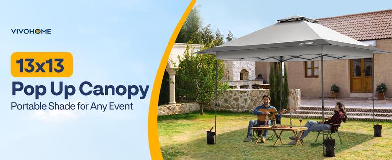 VIVOHOME 13 x 13 FT Pop Up Canopy Tent One Push Setup Outdoor Portable Shelter Tent Heavy Duty with Wheel Carry Bag and 4 Sandbags, 169 Square Feet of Shade