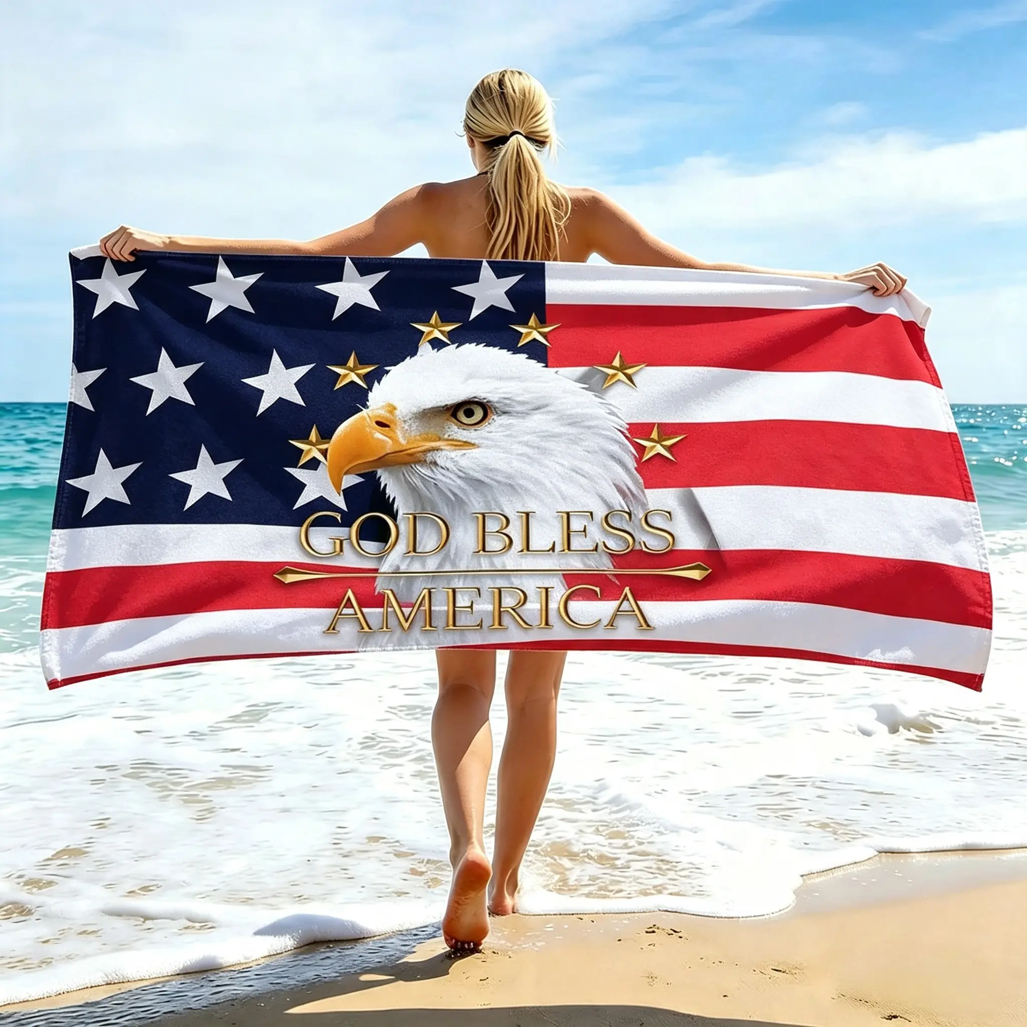 American Flag Eagle & Independence Day Star Print Bath Towel - Thick, Ultra-Fine Fiber, Quick-Dry, Highly Absorbent, Sand-Resistant, Unisex Multi-Size Pool Towel for Water Sports, Hand Wash Compatible