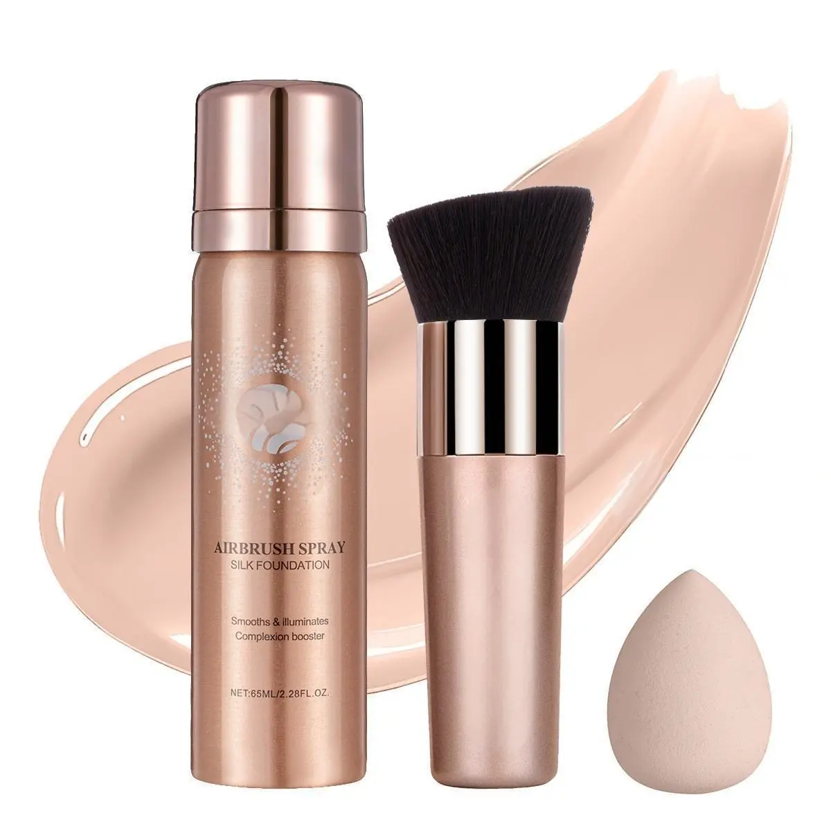 AirBrush Foundation Kit with Brush & Sponge - Silky High Coverage Matte Spray for a Lightweight, Translucent Finish - Waterproof Formula, #Natural, Perfect Makeup Gift, Water Proof, Brightening, Acne, Makeup Routine