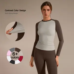 TimeOFF Women's Color-Block Yoga Set – Long-Sleeve Top & High-Waisted Leggings with Stretchy Fabric for Comfortable Support & Unrestricted Movement, Ideal for Yoga, Workouts & Casual Daily Wear