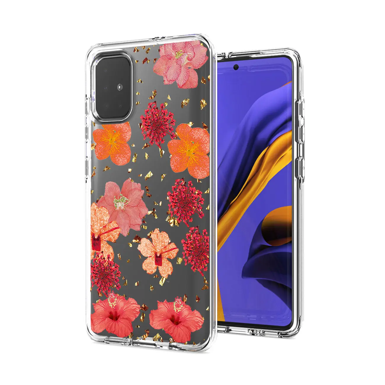CELL DEMAND Official Pressed Dried Flowers Design TPU-PC Slim Phone Case for Samsung Galaxy A51 5G (Red) - Shock-Absorbing, Transparent, Scratch-Resistant Mobile Protection Accessory, Accessories