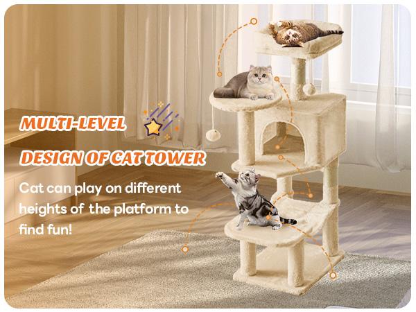 Cat Tree Tower, Multi-Cat Climbing Tower with Condo, Natural Sisal Scratching Posts, Extended Platform, Hammock, Pet House for Indoor Cats and Kittens Play Cat Tree Tower, Multi-Cat Climbing Tower with Condo, Natural Sisal Scratching Posts, Extended Platform, Hammock, Pet House for Indoor Cats and Kittens Play