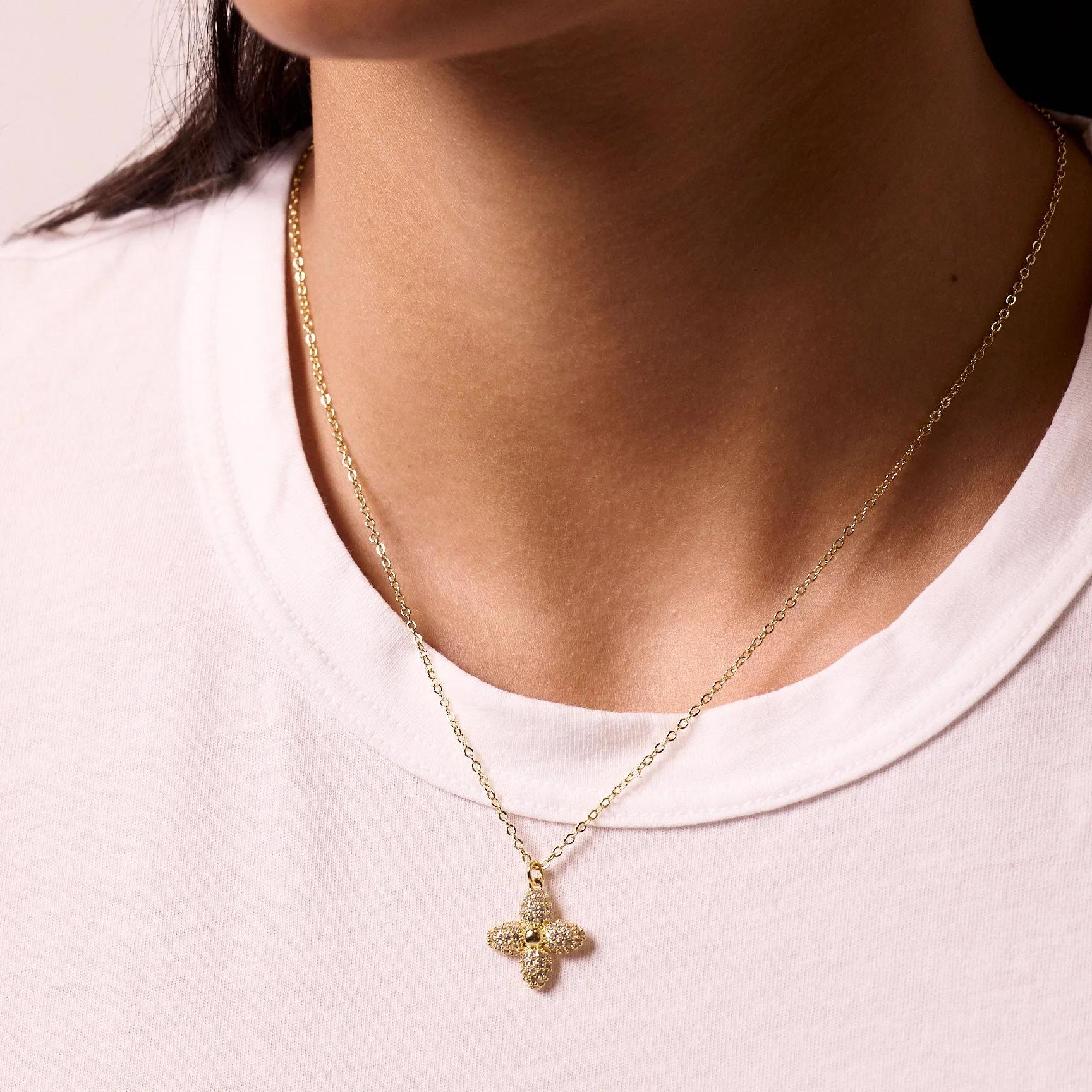 Tewiky Gold CZ Four Leaf Clover Pendant Necklace for Women, Lucky Charm Jewelry Gift For Valentine's Day Tewiky Gold CZ Four Leaf Clover Pendant Necklace for Women, Lucky Charm Jewelry Gift For Valentine's Day