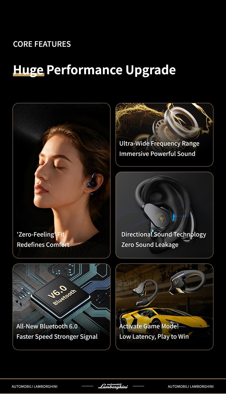 Lamborghini Official Wireless Earbuds | Sport Ear Hook Bluetooth 6.0 Electronic Headphones | Deep Bass, Low Power Use| Comfortable for Running, Gym & Daily Calls Earphones Audio Headset | Excellent Gifts for tiktokshopcreatorpicks